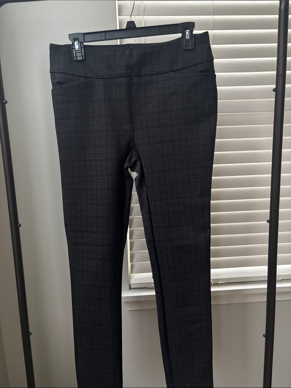 Slim Plaid Ponte Knit Pants - Black/Charcoal